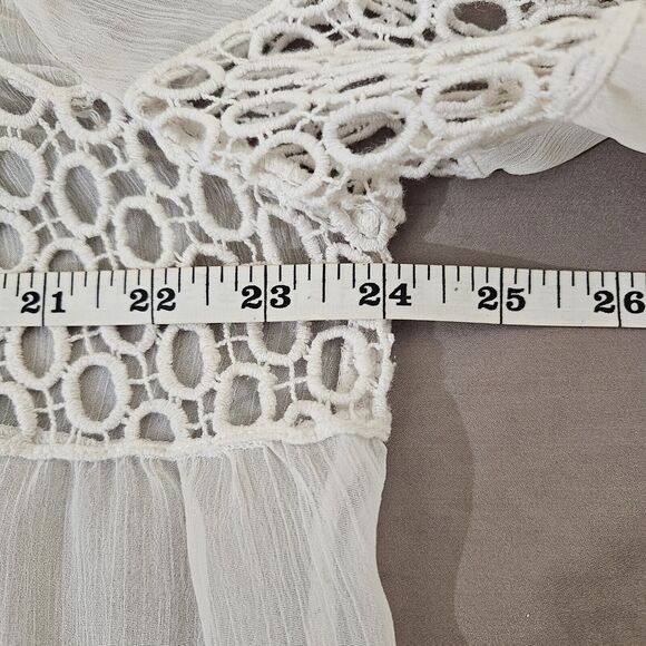 American Rag Cie Womens Peasant Top Sz L Ivory Sheer Boho Blouse Oversized Vtg - Picture 8 of 16